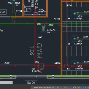 CAD of Air Ducts in a gym and changing rooms